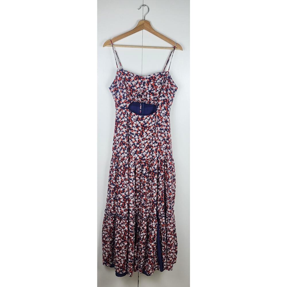 Boho Floral Tiered Maxi Dress Sweetheart Cut Out Cottagecore Romantic  | M - Picture 3 of 16